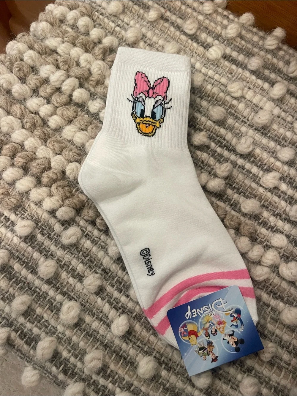 Disney White Crew Socks with Donald Blue & Daisy Pink Accents